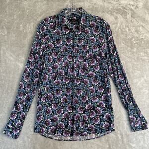 Zara Mens Regular Fit Shirt Button Up Small Black Floral Long Sleeve Soft Artsy